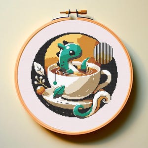 Patrón de punto de cruz de dragón de té PDF Fácil Pequeños animales lindos Libro divertido Libro acogedor Chibi Anime Kawaii Cuento de hadas Descarga instantánea Xstitch
