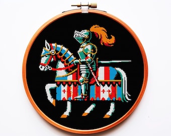 Patrón de punto de cruz gótico PDF Bordado Caballo Caballero Medieval Gótico Macabro Escalofriante Romántico Diseño de moda Fácil Lindo Divertido Oscuro Árabe