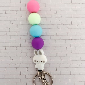 Spring Bunny Silicone Bead Lanyard: Teacher ID Badge & Keys