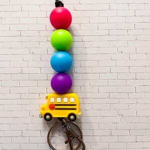 Teacher Lanyard | Bright School Bus Lanyard | Back to School Lanyard | Silicone Bead Lanyard | Lanyard for Badge & Keys
