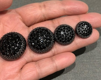 Black Rhinestone Shank Buttons: Metal Coat Fasteners (10-25mm)sewing accessories/fancy buttons
