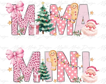 Noël maman png, Noël mini png, joyeuse maman png, maman et mini png, joyeux Noël png, Noël rose png, Noël maman png