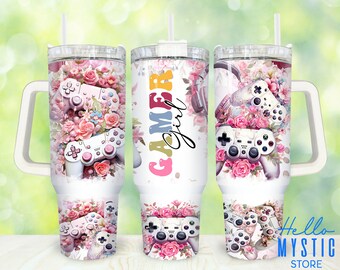Gamer Girl 40oz Tumbler Png, Flower Video Game Controller Tumbler 40oz Png, Gaming 40 oz Tumbler Wrap, Game 40 oz Tumbler Png Sublimation