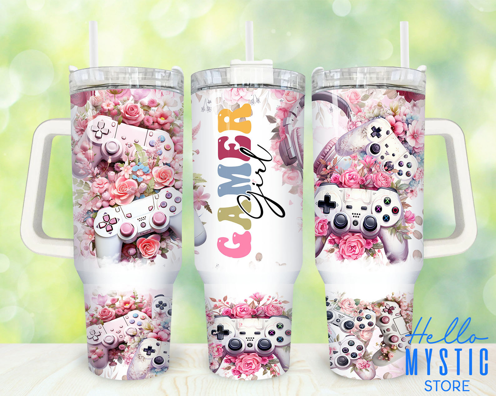 Gamer Girl 40oz Tumbler Png, Flower Video Game Controller Tumbler 40oz ...