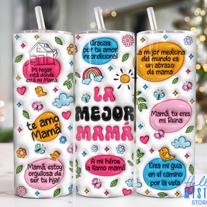 Copo inflável 3D de 20 onças da melhor mãe de todos os tempos, copo de 20 onças para o Dia das Mães Espanhol, embrulho de copo de 20 onças para a mãe floral, copo de 20 onças para a mãe espanhola