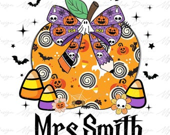 Custom Name Teacher Halloween Pencil Png, Spooky Teacher Png, Coquette Pencil Png, Teacher Coquette Bow Png, Halloween Teacher Png