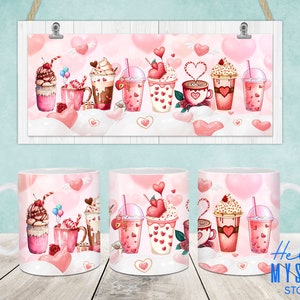 Emballage de tasse à café Saint-Valentin, modèle de tasse Love 11 oz et 15 oz, Mug Saint-Valentin 11 oz PNG, Mug 15 oz Png, Mugs à café Png, Mug Press Designs Wrap