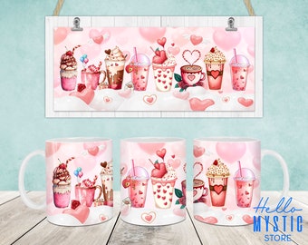 Valentines Kaffeebecher Wrap, Liebe 11 Unzen & 15 Unzen Becher Vorlage, Valentines 11 Unzen Becher Png, 15 Unzen Becher Png, Kaffeetassen Png, Becherpresse Designs Wrap