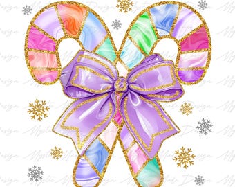 Colorful Coquette Glitter Candy Cane Png, Bright Color Christmas Coquette Bow Dalmatian Dots, Christmas Candy Cane Png, Girly Christmas Png