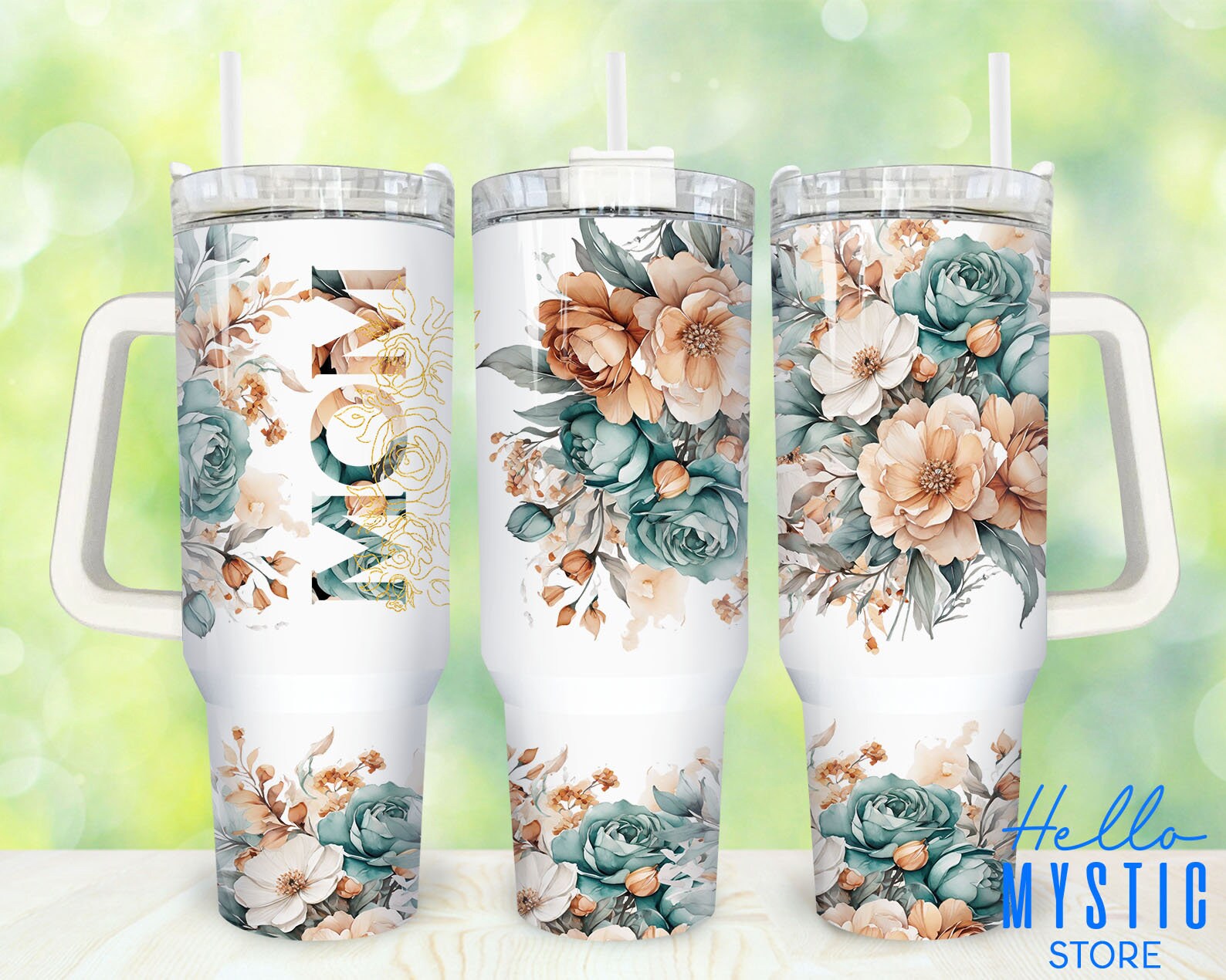 Best Mom Ever 40oz Tumbler Png, Teal Floral Mama Tumbler 40oz Png ...