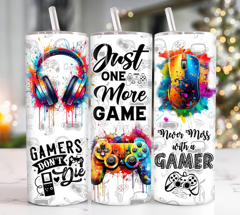 Watercolor Gamer Life 20oz Tumbler Png, Neon Gamer Tumbler 20oz Png ...