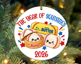 Personalized Squishy Christmas Ornament 2026 PNG, Custom Kids Name Ornament, Dumpling Squishy Ornament Design, 2026 Christmas Ornament Png