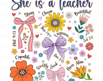 Teach Love Inspire Png, Boho Floral Teacher Png, She is Teacher Png, Teacher Png, Last day of School Png, Retro Teacher Png, Preppy Teacher