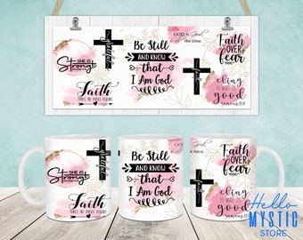 Envoltura de taza de fe, plantilla de taza de versículo bíblico de 11 oz y 15 oz, taza cristiana de 11 oz png, taza de 15 oz png, tazas de café png, envoltura de diseños de prensa de tazas
