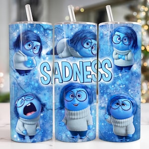 Cartoon Characters 20oz Tumbler Png, Cartoon Tumbler 20oz Png, Cartoon Emotions 20 oz Skinny Tumbler Wrap Png, Mental Health Tumbler Png