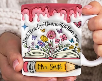 Custom Name Teacher 3D Inflated Mug Wrap, Teacher 11oz & 15oz Mug Template, Teacher Life 11oz Mug Png, 15oz Mug Png, Coffee Mugs Png