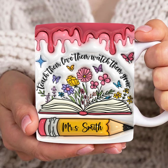 Taza inflable 3D con nombre personalizado para maestro, plantilla