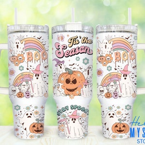 Retro Halloween Ghost 40oz Tumbler Png, Tis The Season Tumbler 40oz Png, Spooky Halloween 40 oz Tumbler Wrap, 40 oz Tumbler Png Sublimation