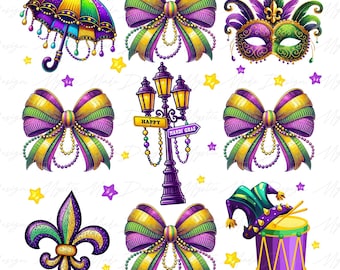 Mardi Gras Coquette Bow Png, Mardi Gras Sublimation Png, Coquette Mardi Gras Png, Mardi Beads Louisiana Festival Png, Fat Tuesday Png