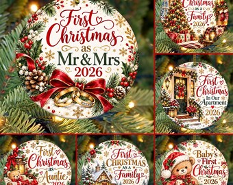 Pack 6 First Christmas Ornament Png, Christmas Ornament Png, Christmas Tree Ornament Design, First Christmas Ornament Png, 2026 Ornament Png