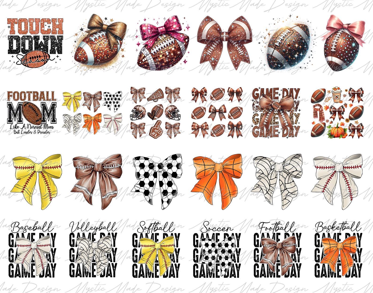 Pack 25+ Sports Coquette Bow, Coquette Football png, Football Bow png, Football mom png, Game Day Png, Football Season Png, Sports png
