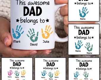 Personalized Dad Handprint Up to 6 Kids Mug Wrap, Best Dad 11oz Mug Template, Fathers Day 11oz Mug Png, Father Coffee Mugs Png