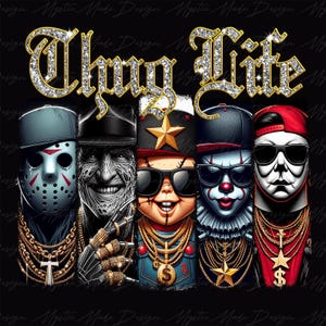 Película de terror Thug Life Png, Halloween aterrador Png, Amigo de terror Png, Camiseta de Halloween Png, Personajes de Halloween, Halloween de moda Png