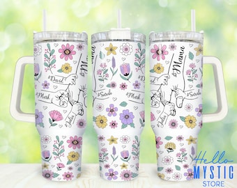 Custom Up to 6 Kids Holding Mom‘s Hand 40oz Tumbler Png, Floral Mama Tumbler 40oz Png, Mothers Day 40 oz Tumbler Wrap, Mom 40 oz Tumbler Png
