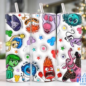 Postacie z kreskówek 3D nadmuchane 20oz Tumbler Png, Cartoon Tumbler 20oz Png, Emocje z kreskówek 20 oz Skinny Tumbler Wrap Png, Zdrowie psychiczne Png