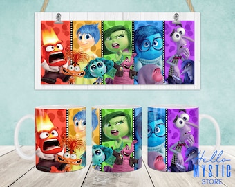 Cartoon Characters 11oz Mug Wrap, Cartoon Emotions 11oz & 15oz Mug Template, 11oz Mug Png, 15oz Mug Png, Coffee Mugs Png, Mental Health Png