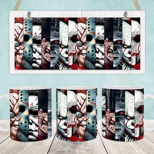 Horror Characters Mug Wrap, Halloween 11oz & 15oz Mug Template, Mom 11oz Mug Png, 15oz Mug Png, Coffee Mugs Png, Mug Press Designs Wrap