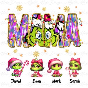 Benutzerdefinierte Weihnachten Mama Kind Name Png, Weihnachten Mama Png, Frohe Weihnachten Png, Weihnachtscharakter Png, Retro Weihnachten Sublimation