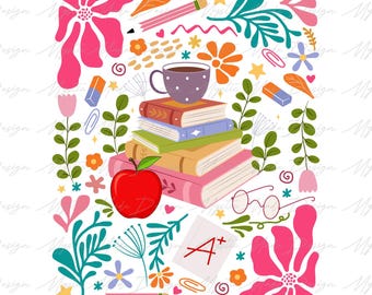 Boho Floral Teacher Png, Retro Teacher Png, Teacher's Day Png, Teacher Png, Back to School Png, Custom Name Png, Sublimation Design