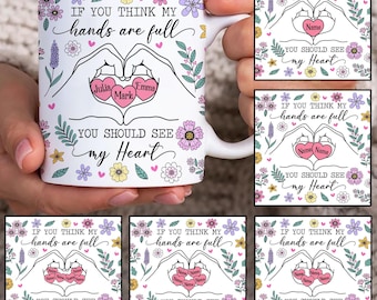 Custom Up to 8 Kids Mom‘s Heart Hand Mug Wrap, Mama 11oz Mug Template, Mom Floral 11oz Mug Png, Mothers Day Coffee Mugs Png, Mothers Day Mug