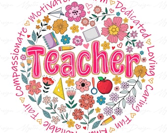 Teach Love Inspire Png, Boho Floral Teacher Png, Teacher's Day Png, Teacher Png, Back to School Png, Retro Teacher Png, Sublimation Design
