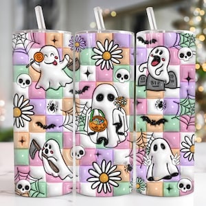 Spooky Vibes 3D Inflated 20oz Tumbler Png, 3D Halloween ghost Tumbler 20oz Png, Halloween 20 oz Tumbler Wrap, Ghost 20 oz Skinny Tumbler