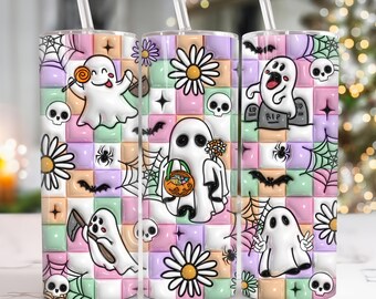 Spooky Vibes 3D Inflated 20oz Tumbler Png, 3D Halloween ghost Tumbler 20oz Png, Halloween 20 oz Tumbler Wrap, Ghost 20 oz Skinny Tumbler