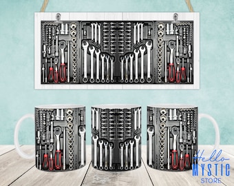 Mechanic Dad Mug Wrap, Toolbox Mechanic 11oz Mug Template, Fathers Day 11oz Mug Png, Father Coffee Mugs Png, Toolbox Mug Wrap, Dad Mug Png