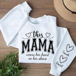 This Mama Wears Her Heart on Her Sleeve Png, Custom Mama png, Custom Mama Heart png, Custom Kids Names Png, Mothers Day Png, Mama Png