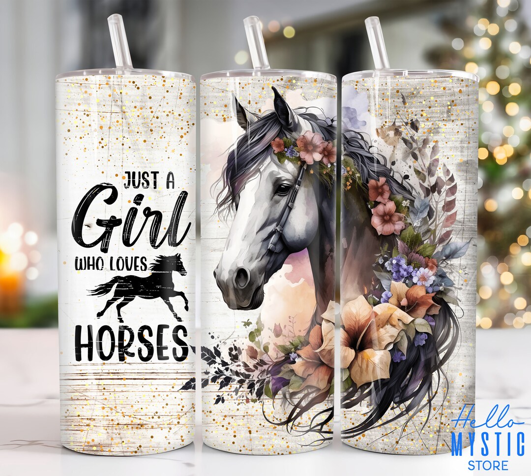 Kosmetiktasche „Just A Girl Who Loves Horses“ – 19,1 X 25,4 Cm, Aus Leinen, Mit Aquarell-Blumenmuster