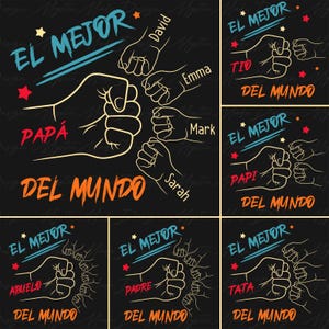 Personalized Toddler Kid El Mejor Papa Del Mundo Fist Bump Bundle Png, Vintage Spanish Papá Png, Spanish Fathers Day Png, Dad Fist Bump Png