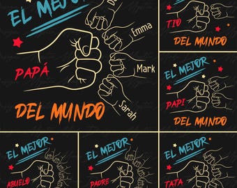 Personalized Toddler Kid El Mejor Papa Del Mundo Fist Bump Bundle Png, Vintage Spanish Papá Png, Spanish Fathers Day Png, Dad Fist Bump Png