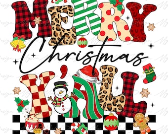 Merry Christmas Y'all Png, Christmas Santa Png, Trendy Christmas Png, Merry Christmas Png, Christmas Png, Santa Hat png, Retro Christmas