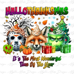 Happy Hallothanksmas Png, Halloween Png, Thanksgiving Png, Christmas Png, Hallothanksmas Png, Christmas Characters Png, Trendy Christmas Png