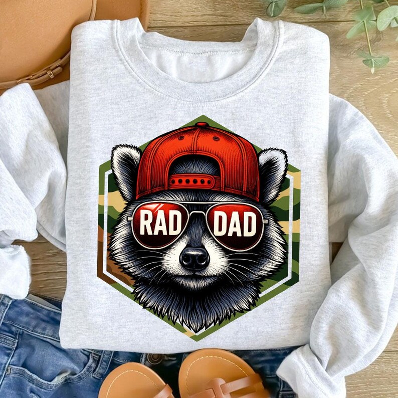 Rad Dad Png, Camo Dad Png, Cool Dad Png, Funny Raccoon Dad Png, Retro ...
