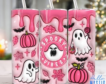 Spooky Vibes 3D Inflated 20oz Tumbler Png, 3D Halloween Tumbler 20oz Png, Halloween 20 oz Tumbler Wrap, Horror 20 oz Skinny Tumbler