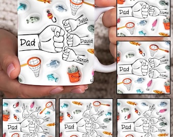 Personalized Fishing Dad Fist Bump Mug Wrap, Dad 3D Inflated 11oz Mug Template, Fathers Day 11oz Mug Png, Father Coffee Mugs Png,Dad Mug Png