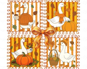 Retro Cozy Goose Png, Autumn Cozy Png, Fall Vibes Png, Pumpkin Png, Feelin Goosey Fall Png, Goose Autumn Png, Fall Goose Coquette Bow Png