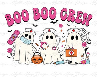 Boo Boo Crew png, Nurse png, Nurse Halloween png, Pink Halloween png, Ghost png, Spooky Season png, Cna png, Trendy Halloween Sublimation