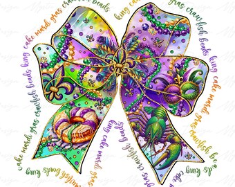 Mardi Gras Coquette Bow Png, Mardi Gras Sublimation Png, Coquette Mardi Gras Png, Mardi Beads Louisiana Festival Png, Fat Tuesday Png